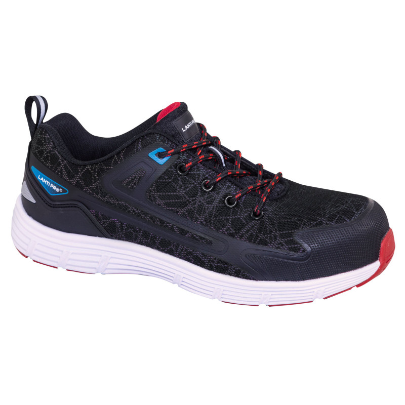 Halvskor i reflexstickad textil. Svart-röd, S1P SRC, '40', CE, Lahti