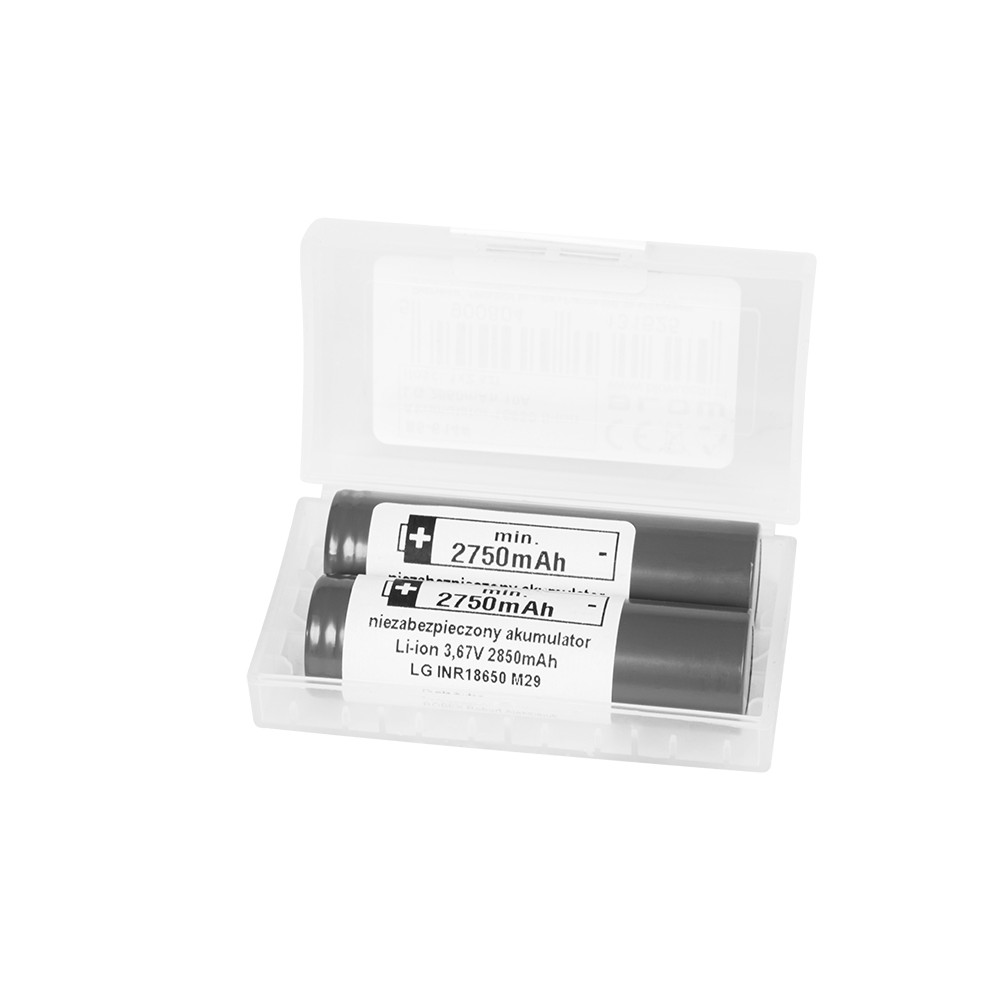 85-614- Batteri 18650 li-ion lg 2850 10a 2st 3,6v + låda för två batterier