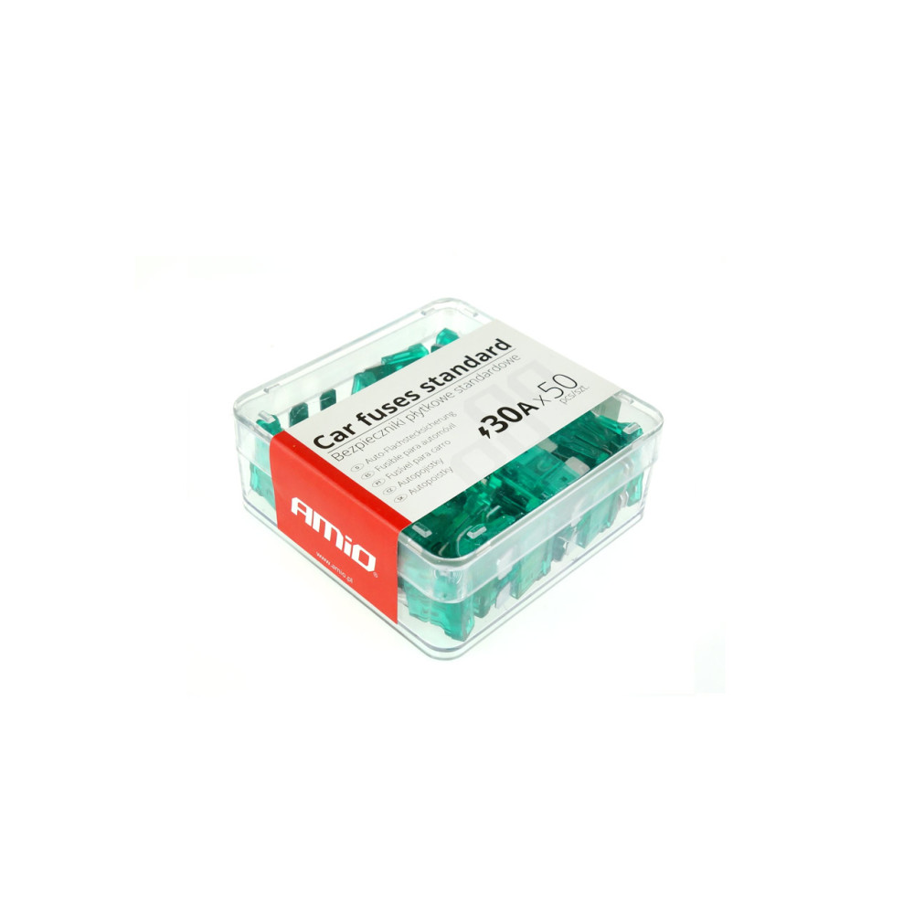 Bezpieczniki samochodowe standard pudełko 50 szt. 30a amio-01338 Bezpieczniki samochodowe standard pudełko 50 szt. 30a amio-01338