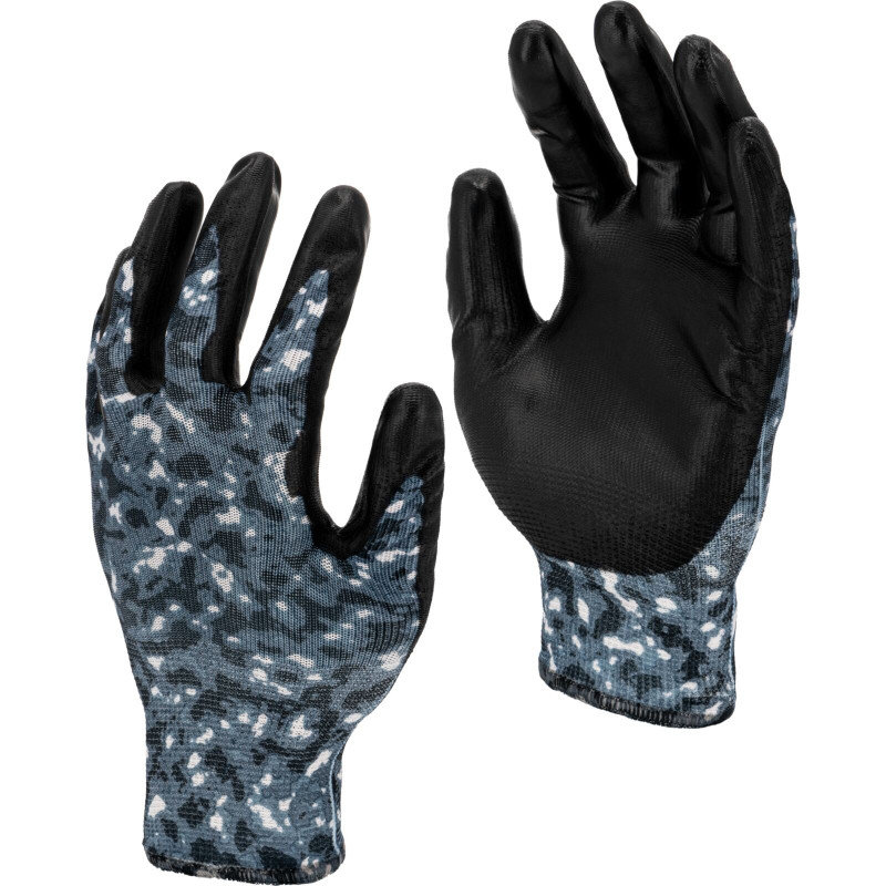 Handskar i gråsvart kamouflage. l231410p, kort, '10', CE, Lahti