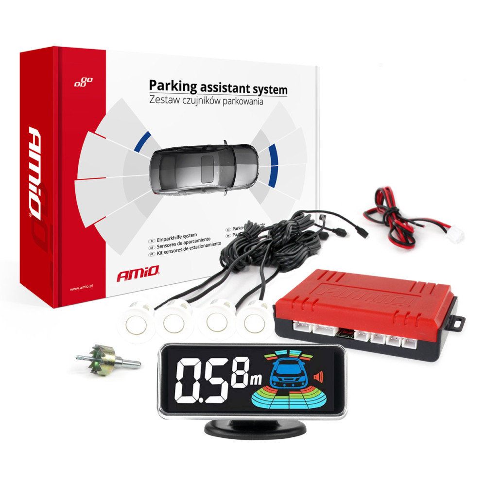 Parkeringssensorer för backning med vita LED-lampor 3D amio-03188 Parkeringssensorer för backning med vita LED-lampor 3D amio-03188