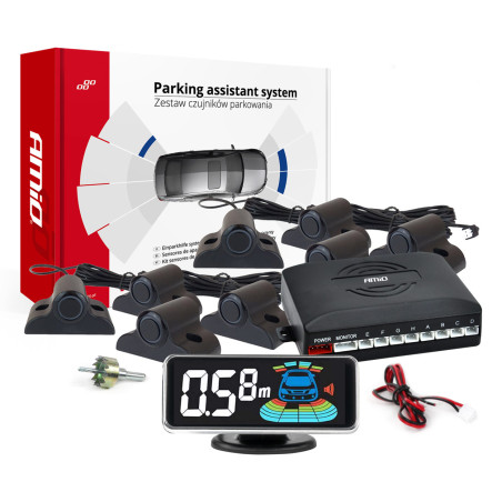 Parkeringssensorer för backning svart fram och bak LED 3D lastbil buss amio-03195