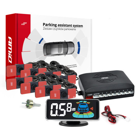 Parkeringssensorer för backning, svarta interna 16,5 mm 8 st led 3d amio-03196