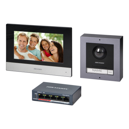 HIKVISION DS-KIS602(B) PoE-enhet för enkelthus med 7-tums pekskärm, WiFi, och extern kamera med Fu-lins.