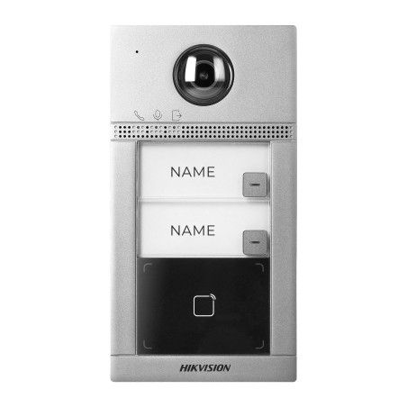 HIKVISION DS-KV8213-WME1(C) tvåfamiljers metall-utomhusstation med WiFi/IP, avsedd för självständigt arbete eller samarbete…