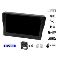 Bilskärmen LCD 9 tum AHD 4-stift med inspelningsfunktion 12V 24V och 4 AHD-kameror