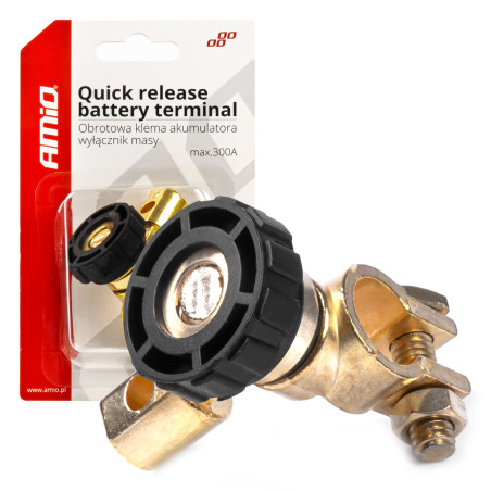 Svängbar batterikontaktbrytare med klämma, modell AMIO-03021.