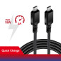 Kabel 2 x USB-C 15W Maclean, stöd för QC 3.0, dataöverföring, 3A, svart, längd 1m, MCE493