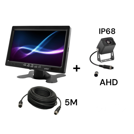Bilskärmsmonitor 7 tum 12/24v med 10m kabel och backkamera 4-pin AHD-set