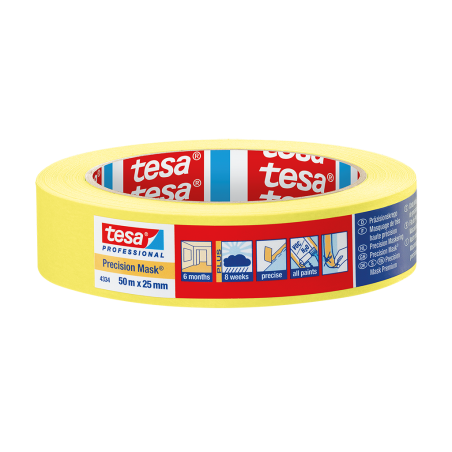 Målarband Precision Extra tunn 0,09 mm 50m:25mm, gul