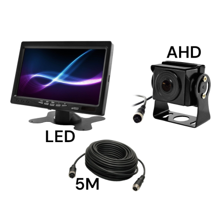 Bilskärmsmonitor 7 tum 12/24V med 10 meters kabel och backkamera 4-pin AHD-set