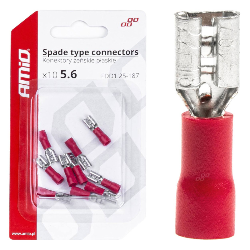 Isolerade platta honkontakter 5,6 mm 0,5-1,5 mm2 10A 10 st. amio-03061