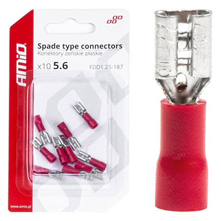 Isolerade platta honkontakter 5,6 mm 0,5-1,5 mm2 10A 10 st. amio-03061