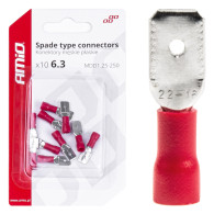 Isolerade platta manliga kontakter 6,3 mm 0,5-1,5 mm2 10A 10 st. amio-03066