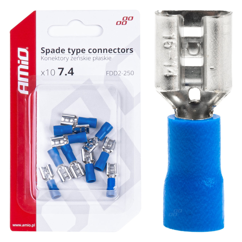 Isolerade platta honkontakter 7,4 mm 1,5-2,5 mm2 15A 10 st. amio-03067