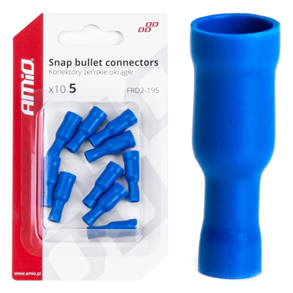 Isolerade runda kvinnliga anslutare 5mm 1.5-.25mm2 15a 10 st. amio-03075