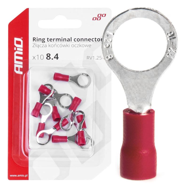 Kontakter ändhylsor kabelskor 8,4 mm 10 st amio-03079