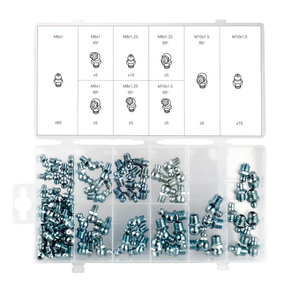 Sats med smörjnipplar, smörjkaliber 110 st, amio-03142. Sats med smörjnipplar, smörjkaliber 110 st, amio-03142.