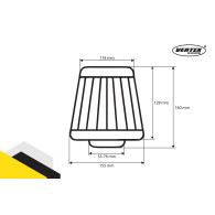 Luftfilter konisk universell röd/krom + 3 adaptrar amio-01282