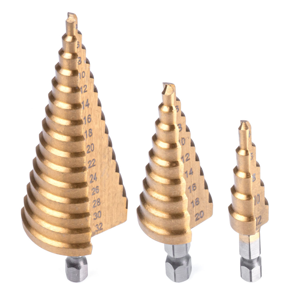 Koniska stegborr för metall set amio-03271
