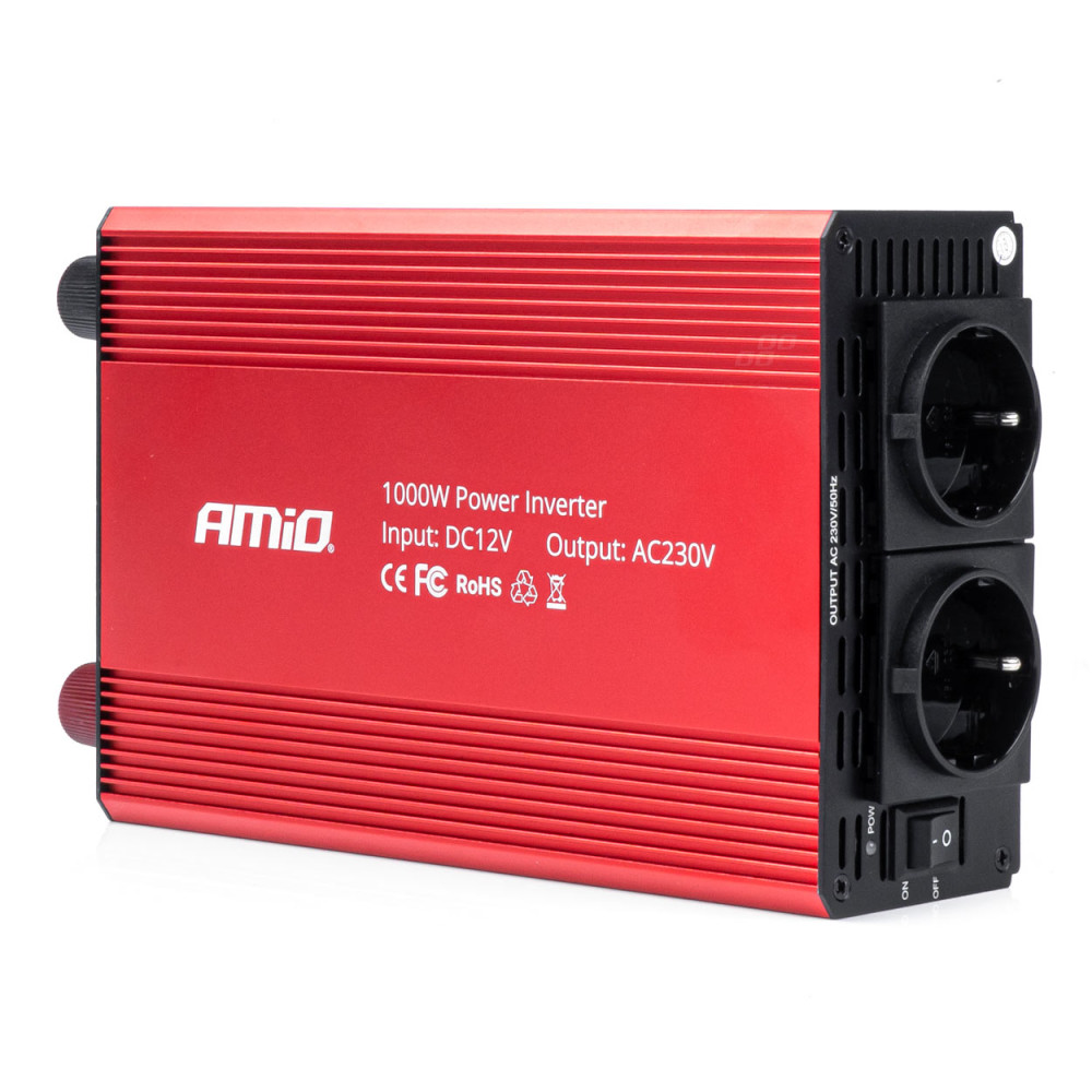 Bilomvandlare för bilström 12v 230v 1000w amio-03283