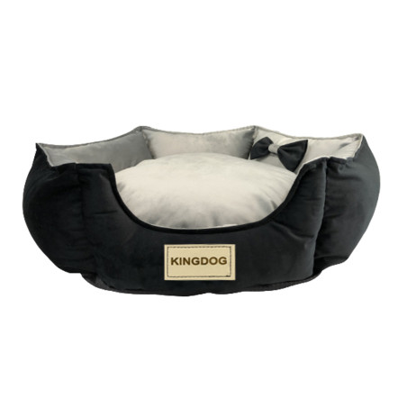 Hexagonal bädd i gråsvart sammet Prestige 50cm med avtagbar stoppning.