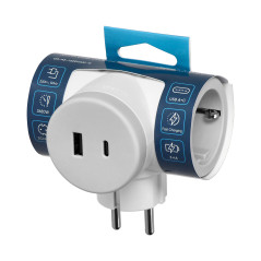 Grenuttag 2P+Z (Schuko) med 2xUSB-laddare, snabbladdning, vit-grå | HandlaSmidigt.se