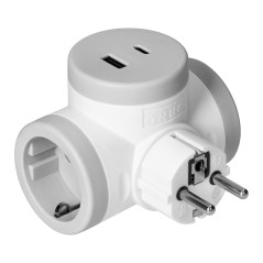 Grenuttag 2P+Z (Schuko) med 2xUSB-laddare, snabbladdning, vit-grå | HandlaSmidigt.se
