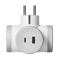 Grenuttag 2P+Z (Schuko) med 2xUSB-laddare, snabbladdning, vit-grå | HandlaSmidigt.se