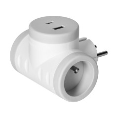 Grenuttag 2P+Z med laddare 2xUSB, snabbladdning, vit-grå | HandlaSmidigt.se