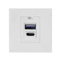 NÅGRA USB x2 - typ A+C, dubbel modulär port 45x45mm med USB-laddare, 2,1A 5VDC, vit | HandlaSmidigt.se