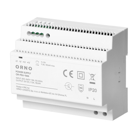 Strömförsörjning för DIN-skena, 12VDC, 11,3A, 135,6W, 6 moduler | HandlaSmidigt.se