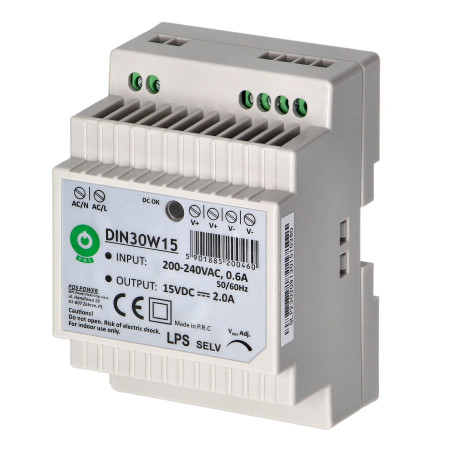 Strömförsörjning på DIN-skena, 15VDC, 2.0A