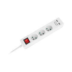 Förlängningssladd Rebel 3 uttag + 2 USB-uttag med strömbrytare - 1,5m