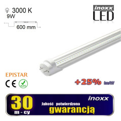 LED-lampa 60 cm 9W T8 3000K G13 varmvit transparent