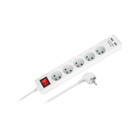 Nätadapter Rebel med 5 uttag + 2 USB-uttag med strömbrytare - 1,5m