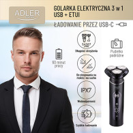 ADEG 2940 Elektrisk rakapparat 3 i 1 - usb + fodral