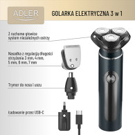 ADEG 2940 Elektrisk rakapparat 3 i 1 - usb + fodral