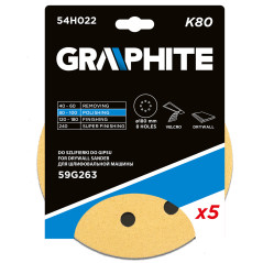 Slippapper med kardborre 180 mm, K80, 5 st, med 8 hål för slipmaskin 59G263 | HandlaSmidigt.se