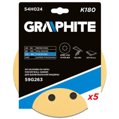 Slippapper med kardborre 180 mm, K180, 5 st, med 8 hål för slipmaskin 59G263. | HandlaSmidigt.se