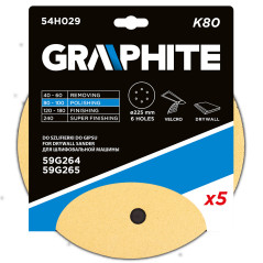 Slippapper med kardborre 225 mm, K80, 5 st, med 6 hål för slipmaskin 59G264, 59G265. | HandlaSmidigt.se