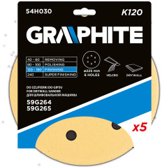 Slippapper med kardborre 225 mm, K120, 5 st, med 6 hål för slipmaskin 59G264, 59G265. | HandlaSmidigt.se