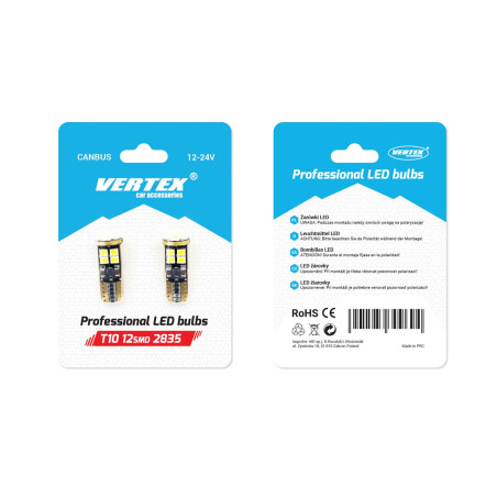 LED-lampor canbus 12smd 2835 t10e w5w vit 12v 24v amio-01636