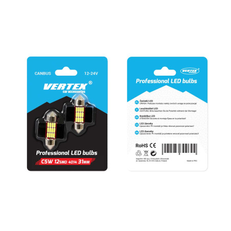 LED-lampor canbus 4014 12smd festoon c5w c10w c3w 31mm vit 12v 24v amio-01631