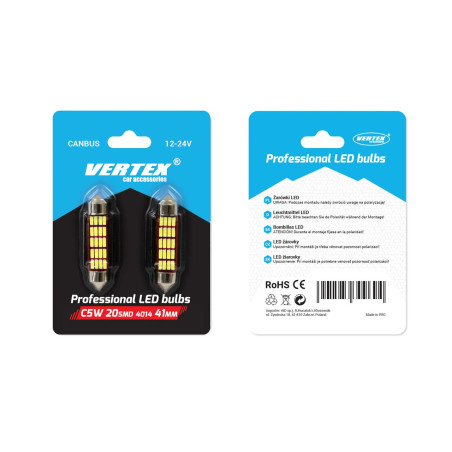 LED-lampor Canbus 4014 20 SMD festoon C5W C10W C3W 41mm vit 12V 24V amio-01634