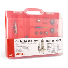 Paket med lampor och säkringar, behållare 18 st h1+h7 amio-01498