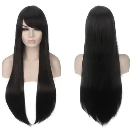 BQ3E Peruk hår 80cm svart cosplay
