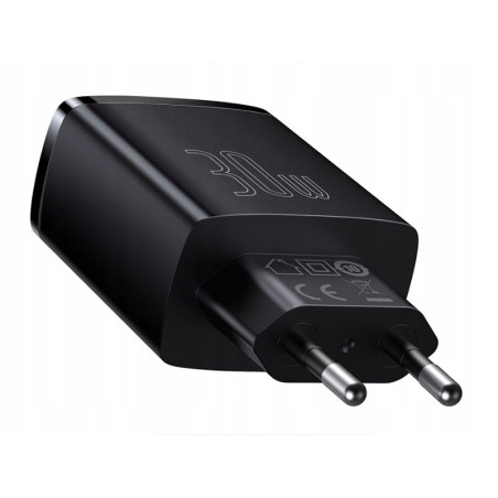 BASEUS Nätadapter Baseus Compact Quick Charger, 2xUSB, USB-C, PD, 3A, 30W (CCXJ-E01) Svart