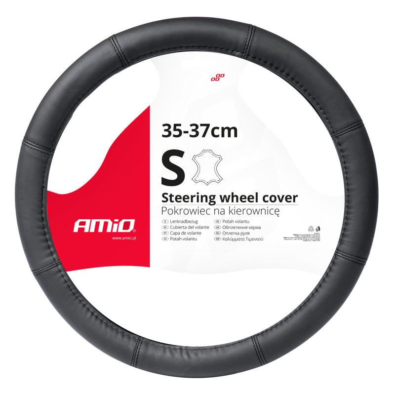 Läderöverdrag för bilratt med en diameter på 35-37 cm, modell SWC-48-S, artikelnummer AMIO-03545.