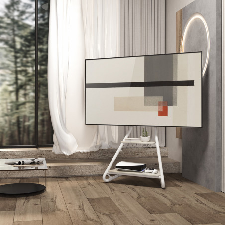 Ställ för TV / hörn Maclean, i Bauhaus-stil, tvånivå trähyllor, max 40 kg, 37-75'', MC-455